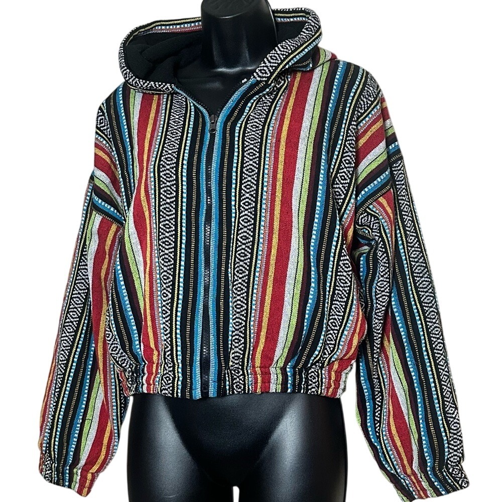 Boho Vibing Nepal Crafter Tapestry Textured Cropped Jacket with Hood